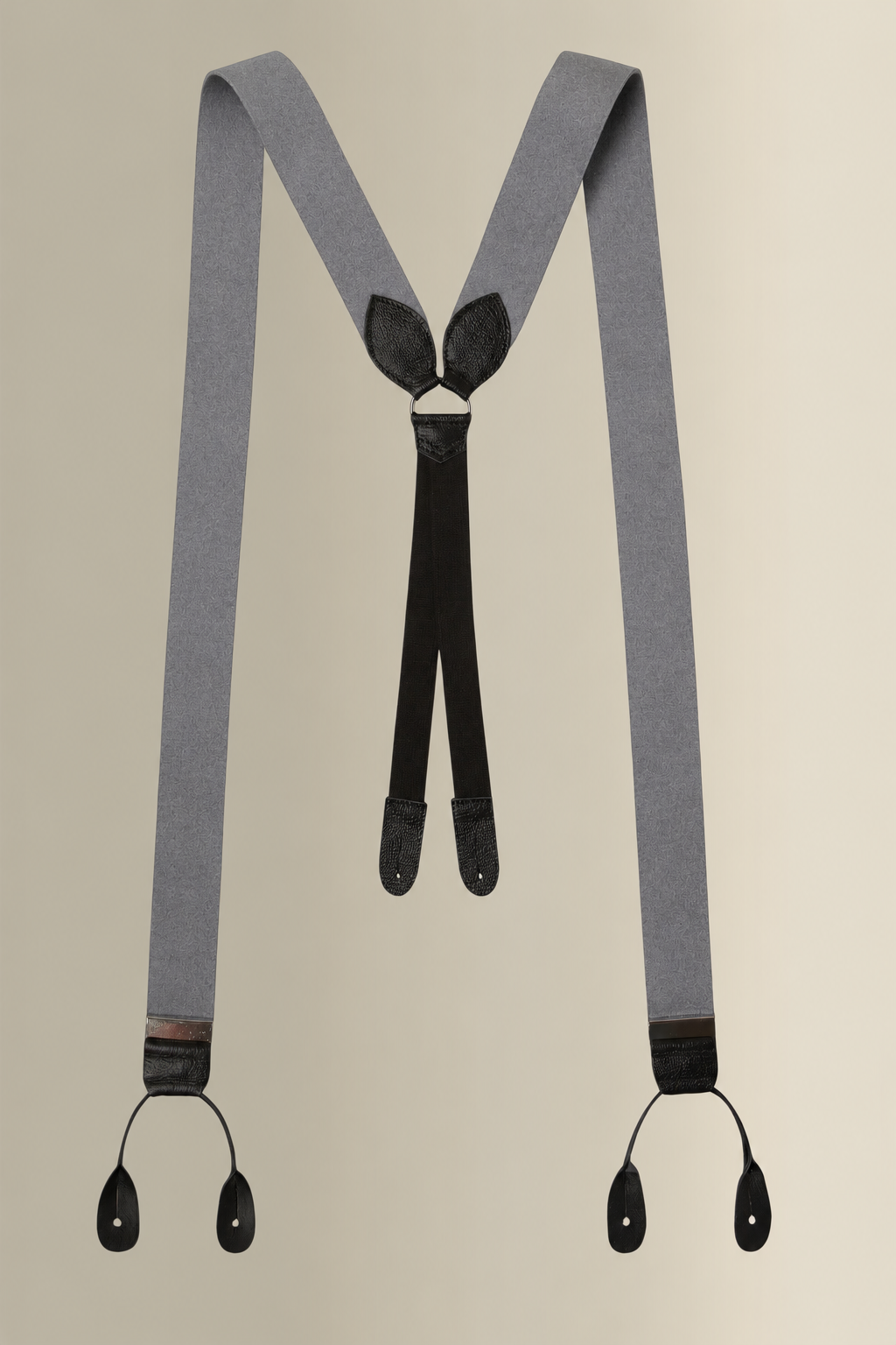 Grey Boxcloth Black Leather End Braces