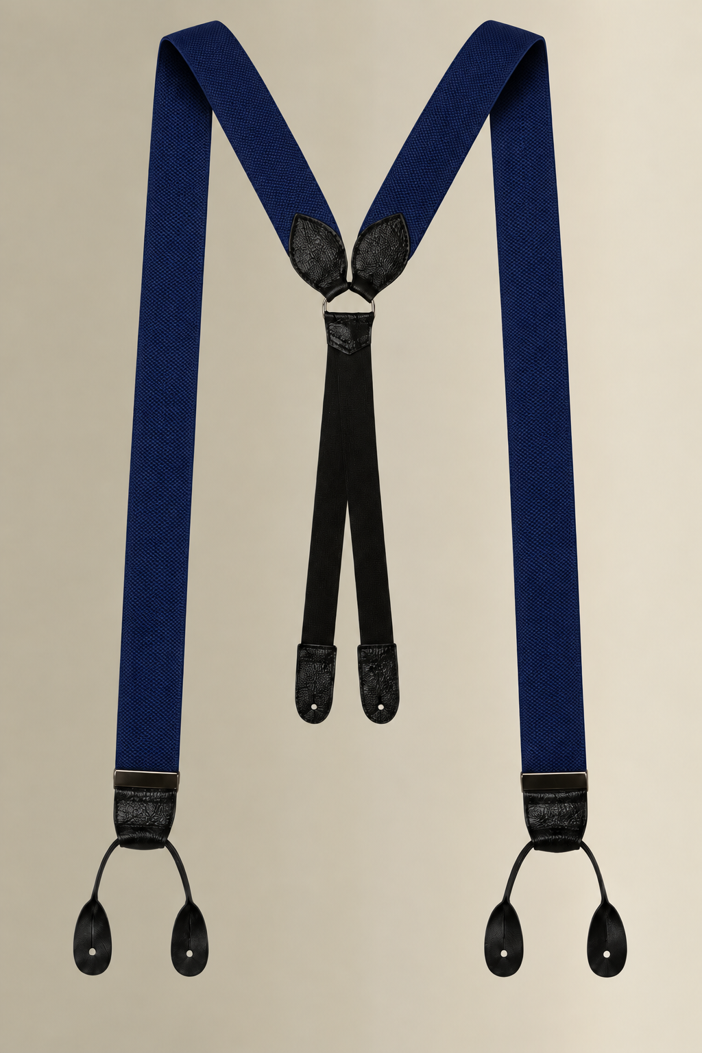 Navy Barathea Black Leather End Braces