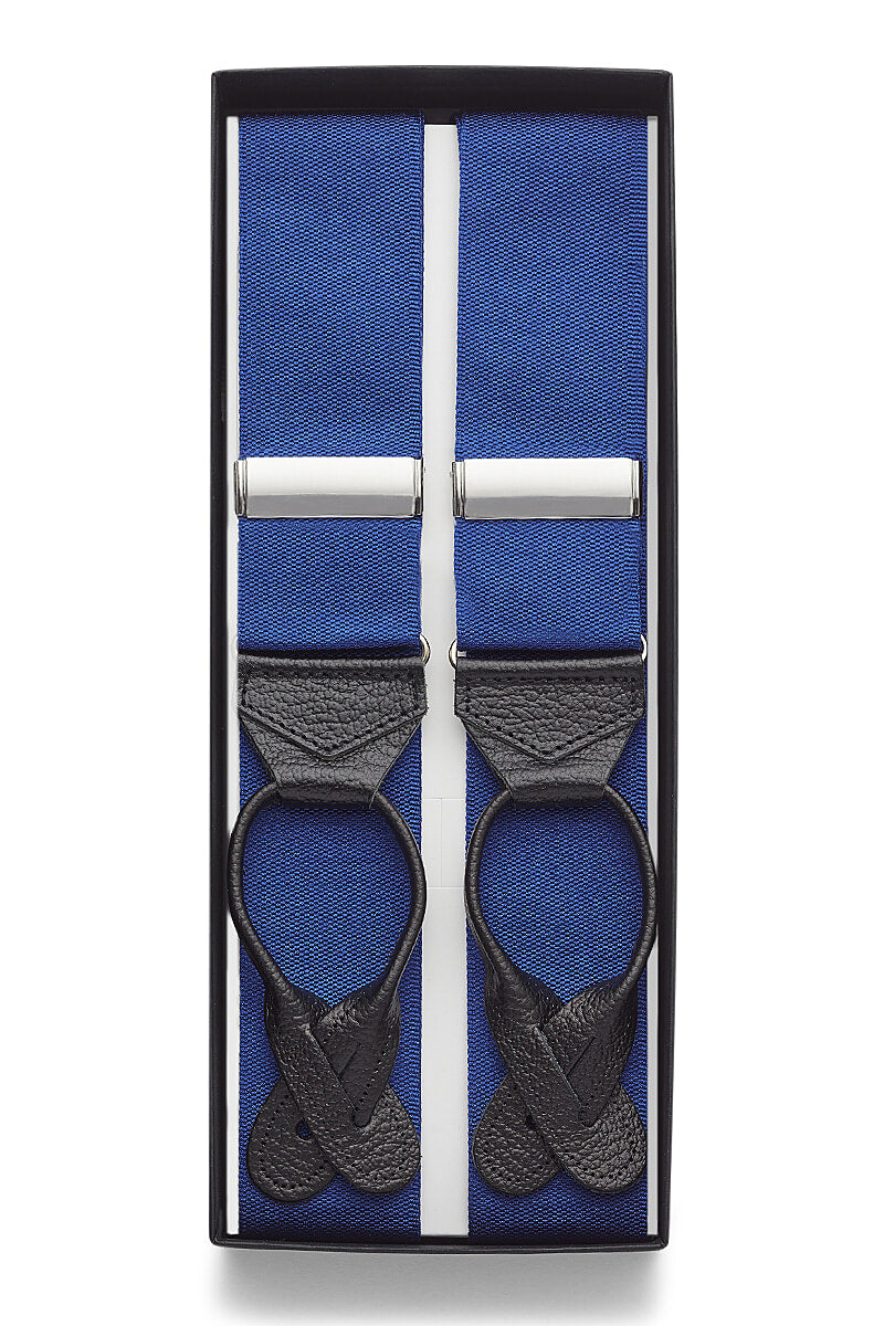 Sapphire Barathea Black Leather End Braces