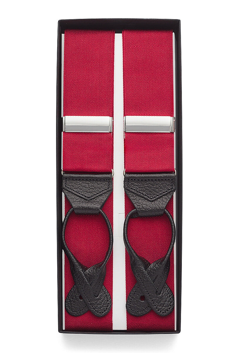 Red Barathea Black Leather End Braces