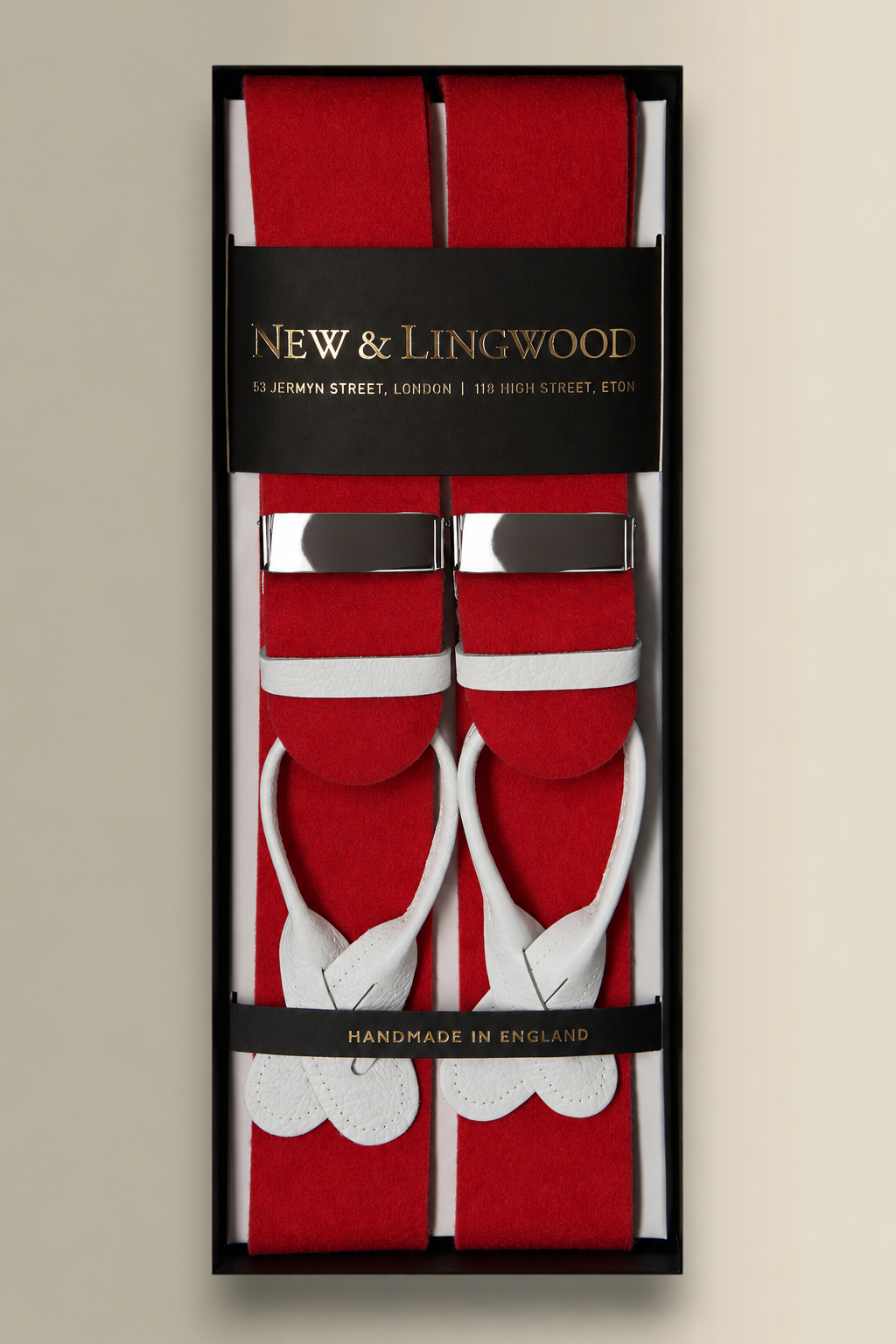 Red Boxcloth White Leather End Braces