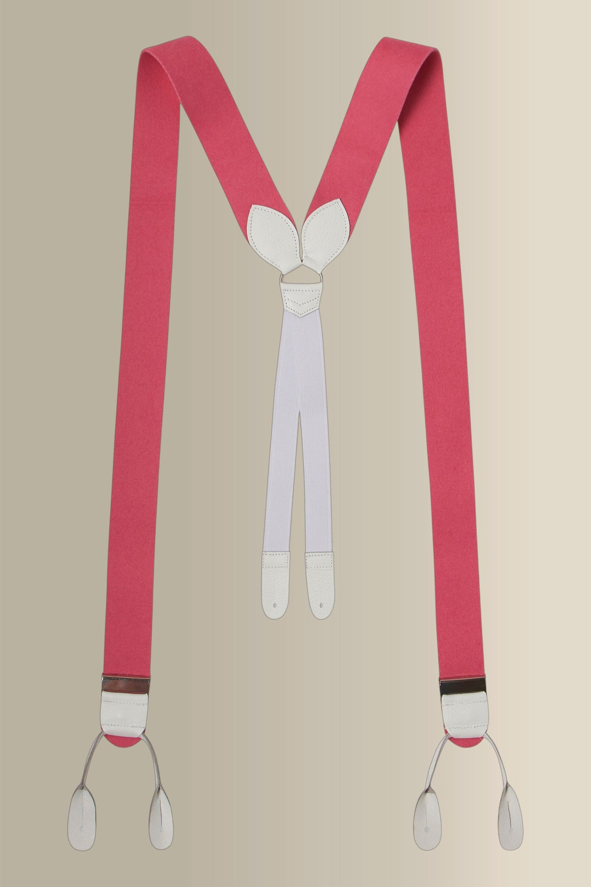 Pink Boxcloth White Leather End Braces