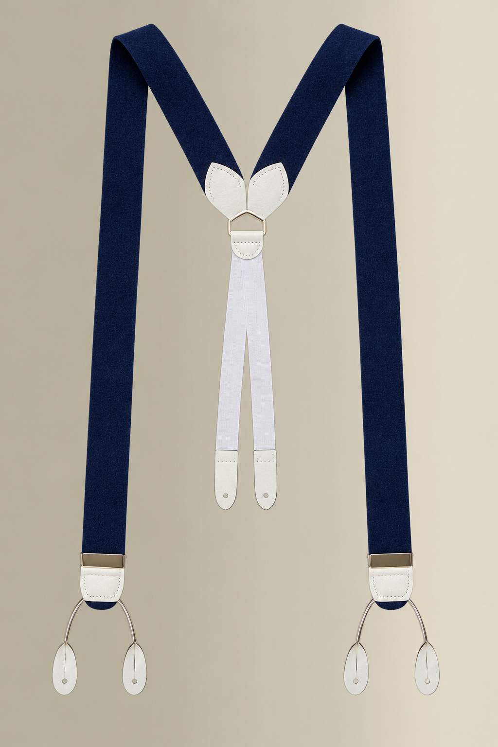 Navy Boxcloth White Leather End Braces