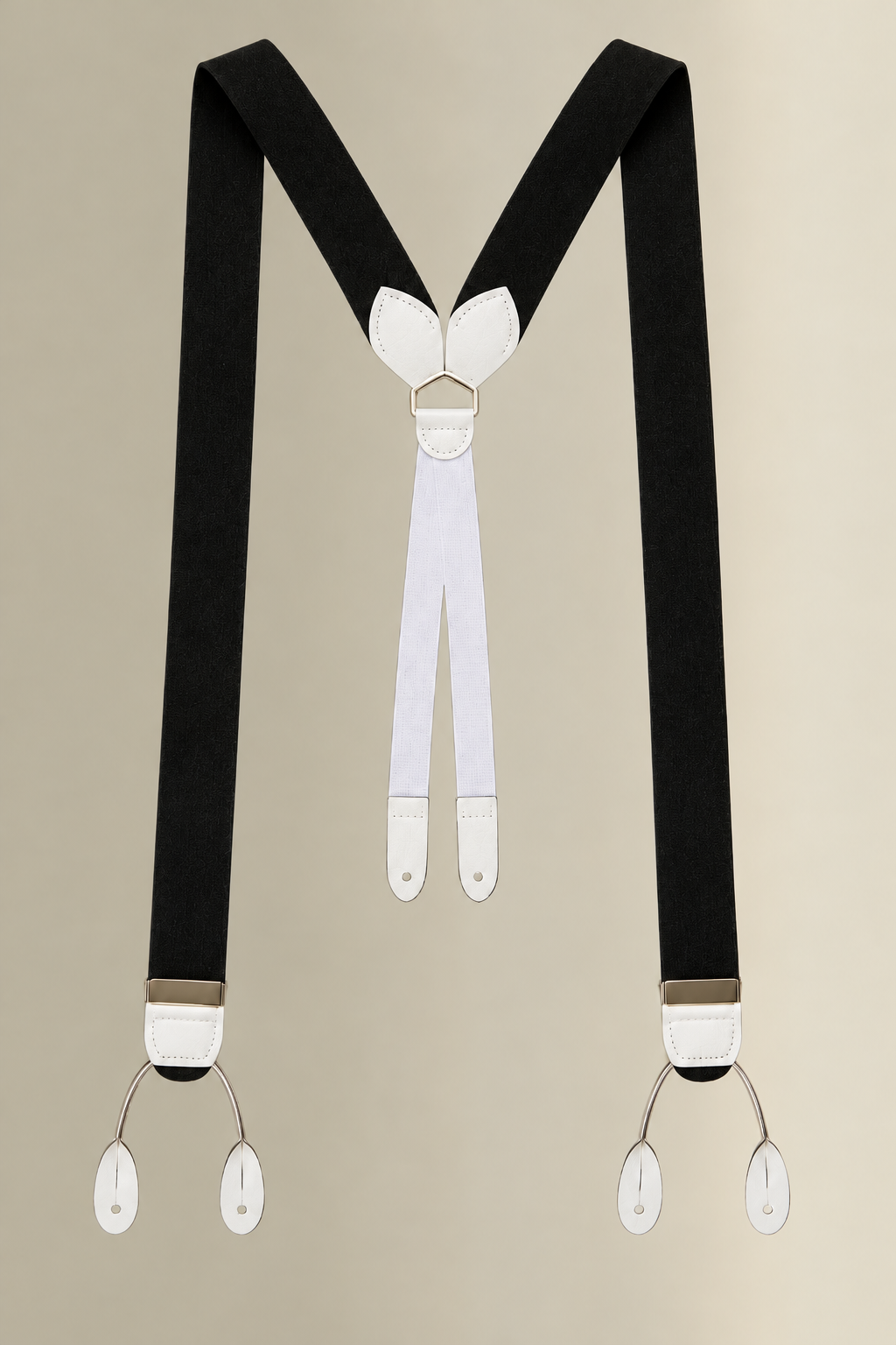 Black Boxcloth White Leather End Braces
