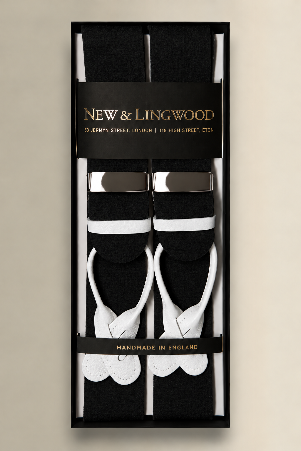 Black Boxcloth White Leather End Braces