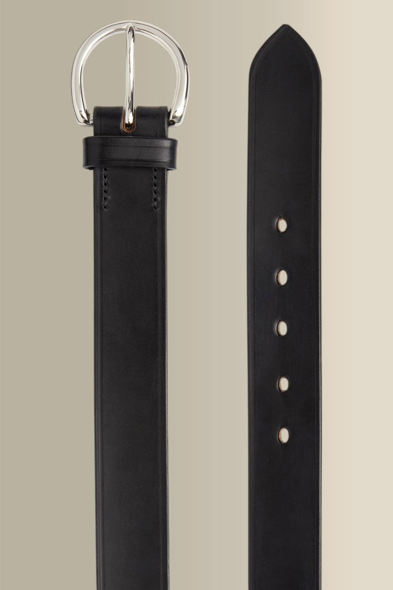 Black Oval Buckle Leather Belt