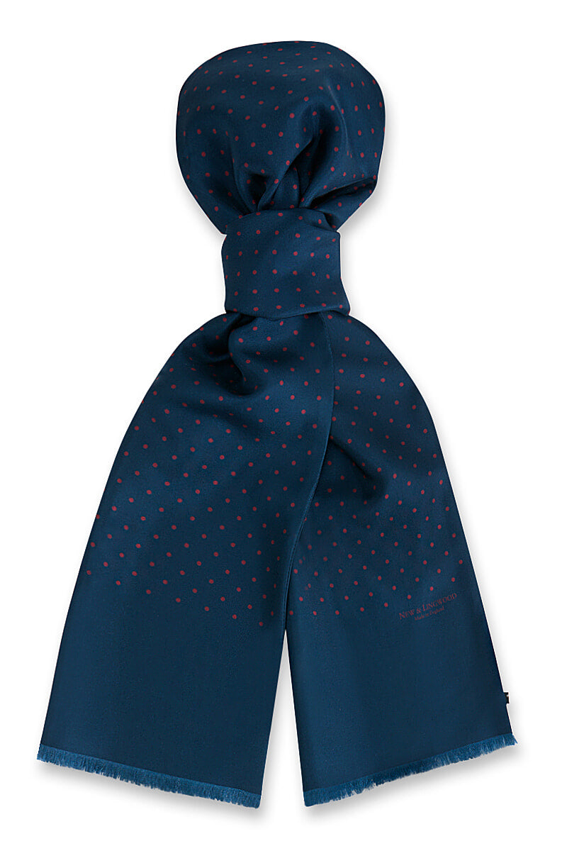 Navy Polka Dot Printed Silk Scarf