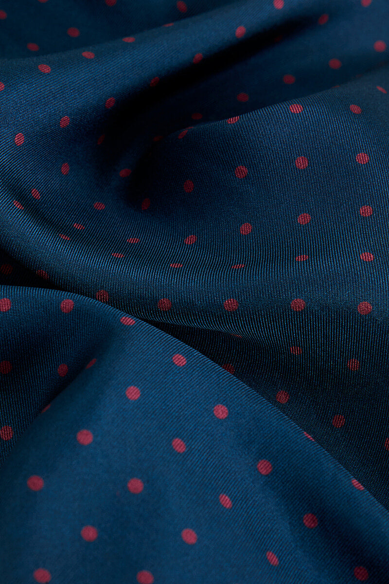 Navy Polka Dot Printed Silk Scarf