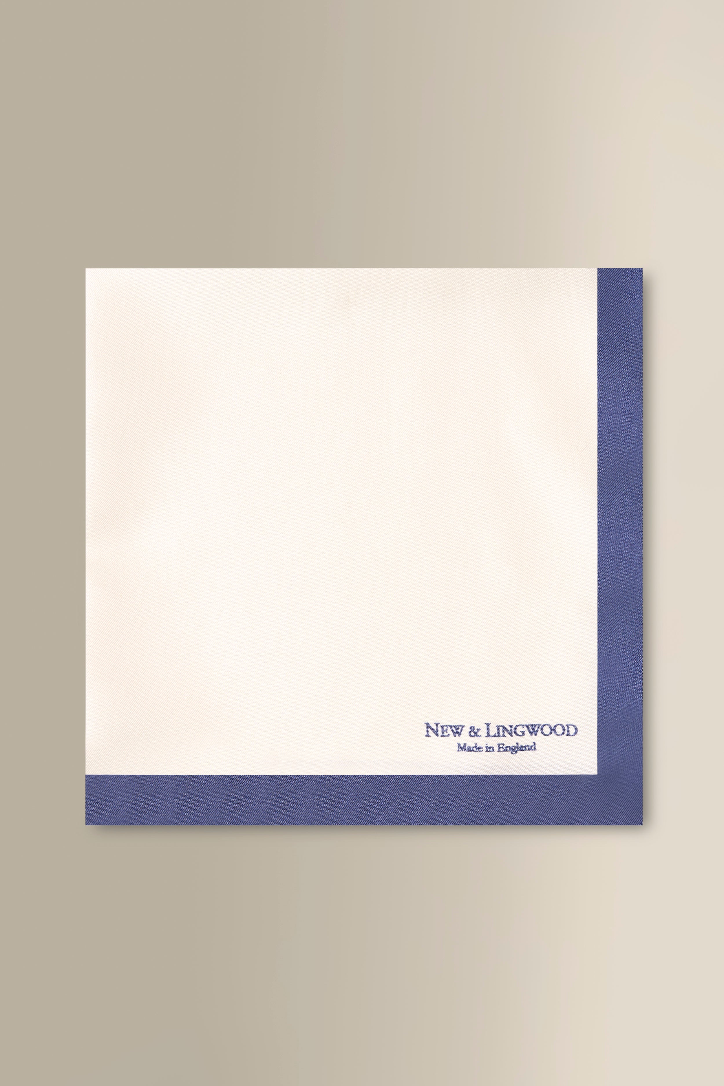 White & Navy Border Silk Pocket Square