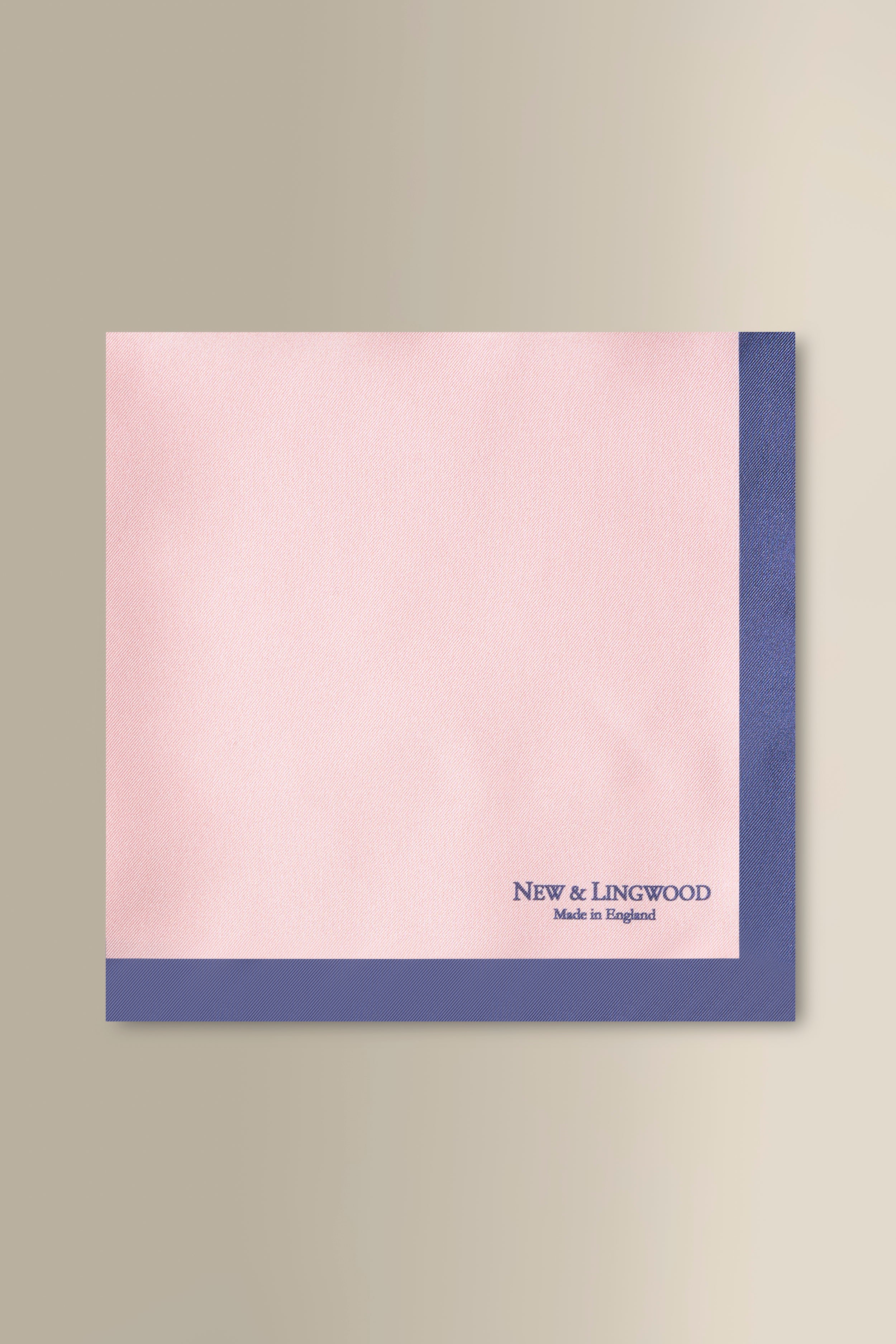 Pink & Navy Border Silk Pocket Square