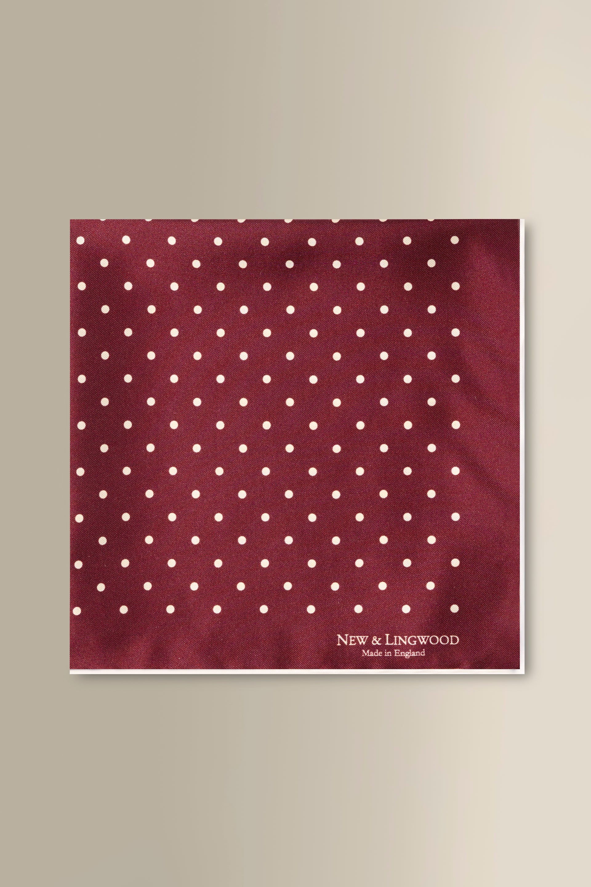Burgundy & White Polka Dot Silk Pocket Square
