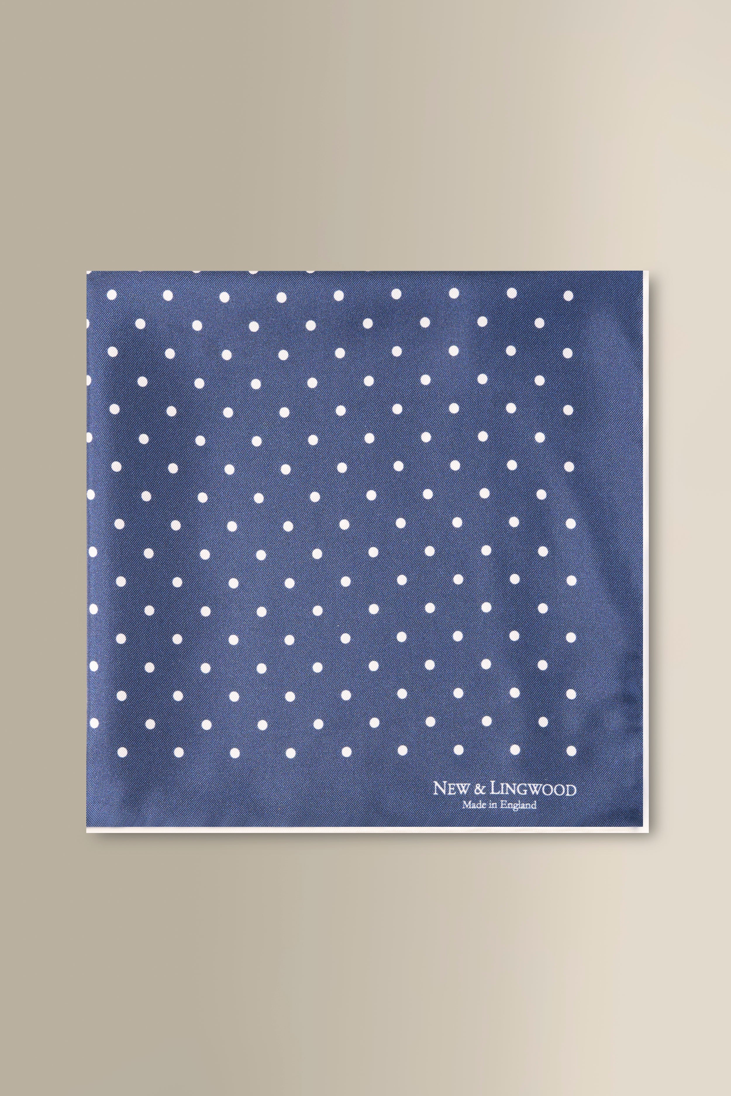 Navy & White Polka Dot Silk Pocket Square