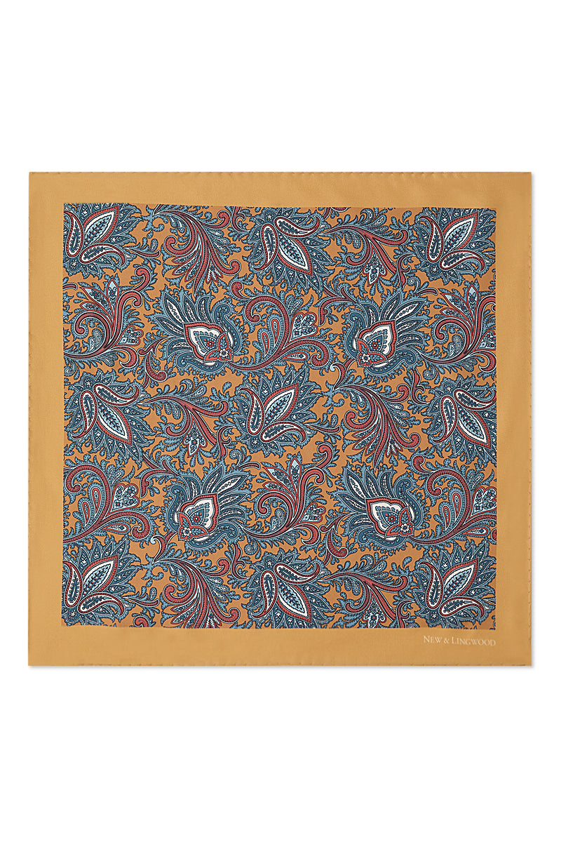 Mustard Floral Paisley Silk Pocket Square