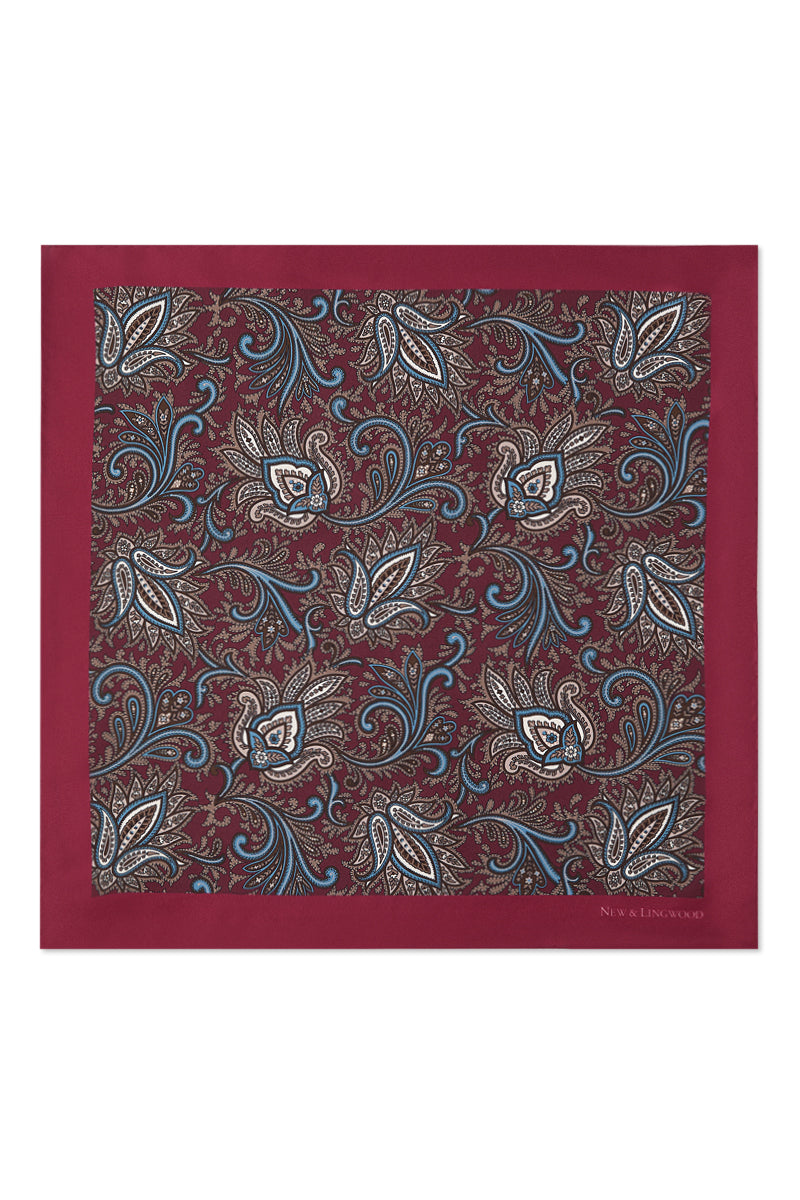 Red Floral Paisley Silk Pocket Square
