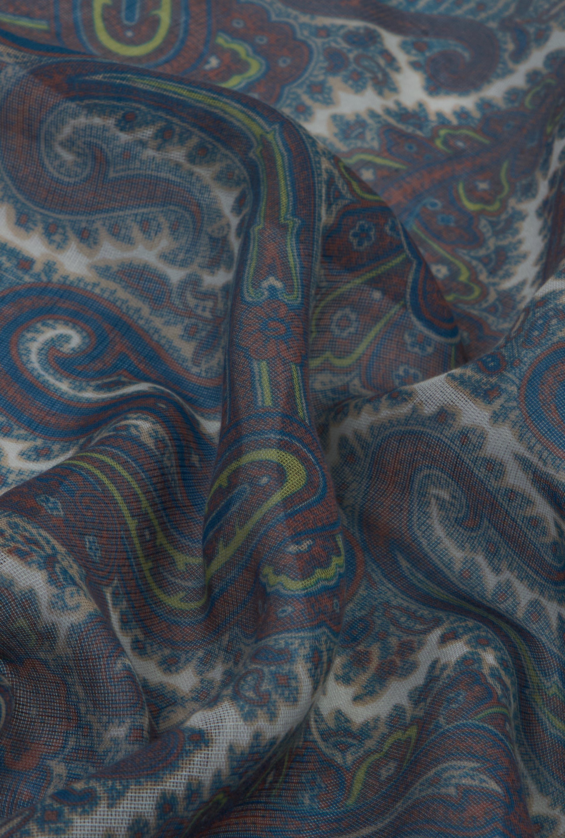 Tan Paisley Cotton & Cashmere Pocket Square