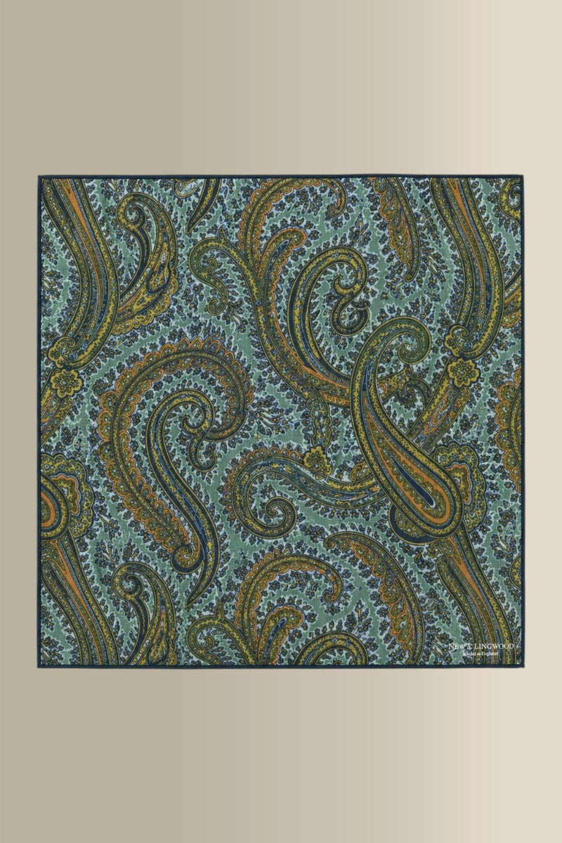 Green Paisley Cotton & Cashmere Pocket Square
