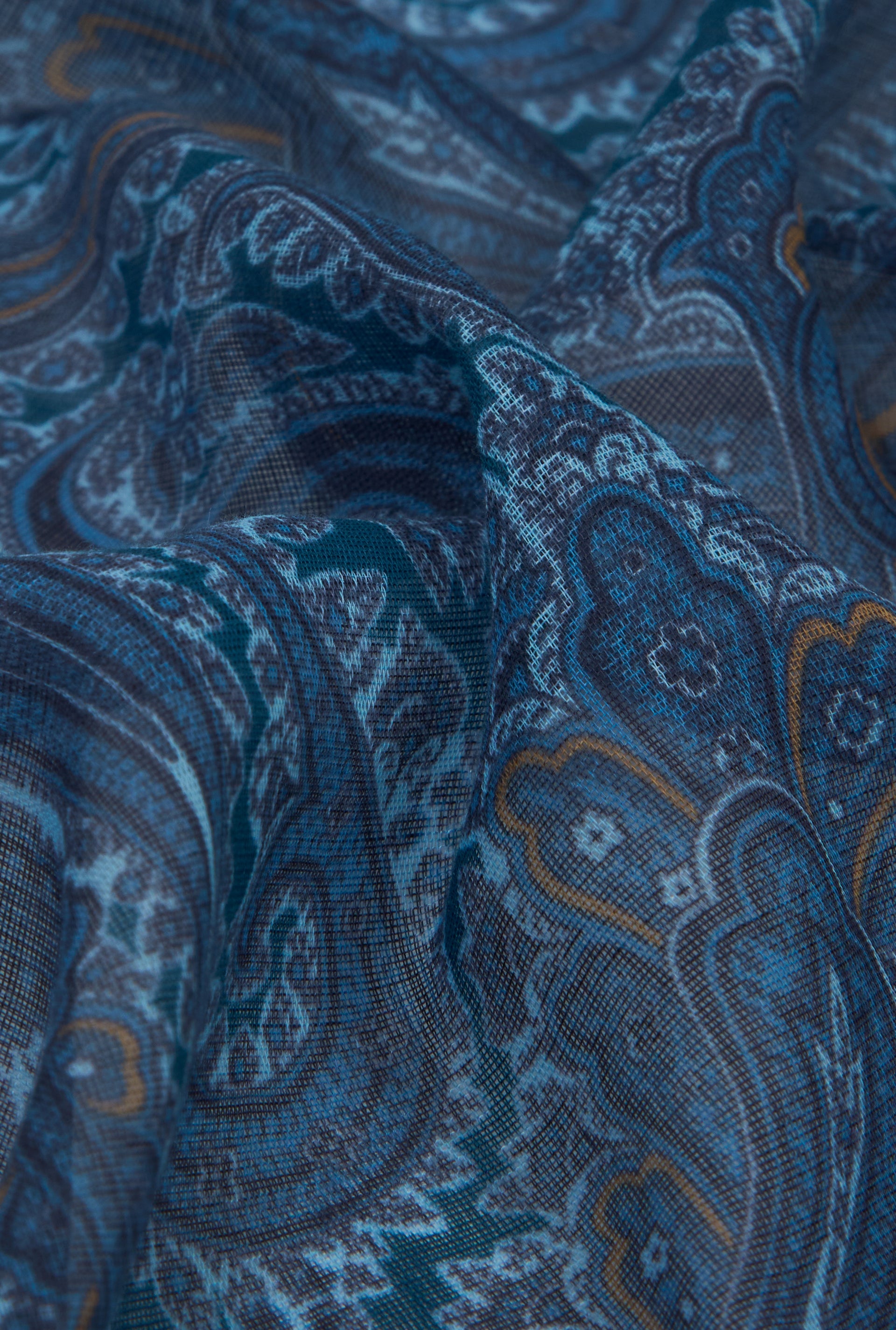 Navy Paisley Cotton & Cashmere Pocket Square