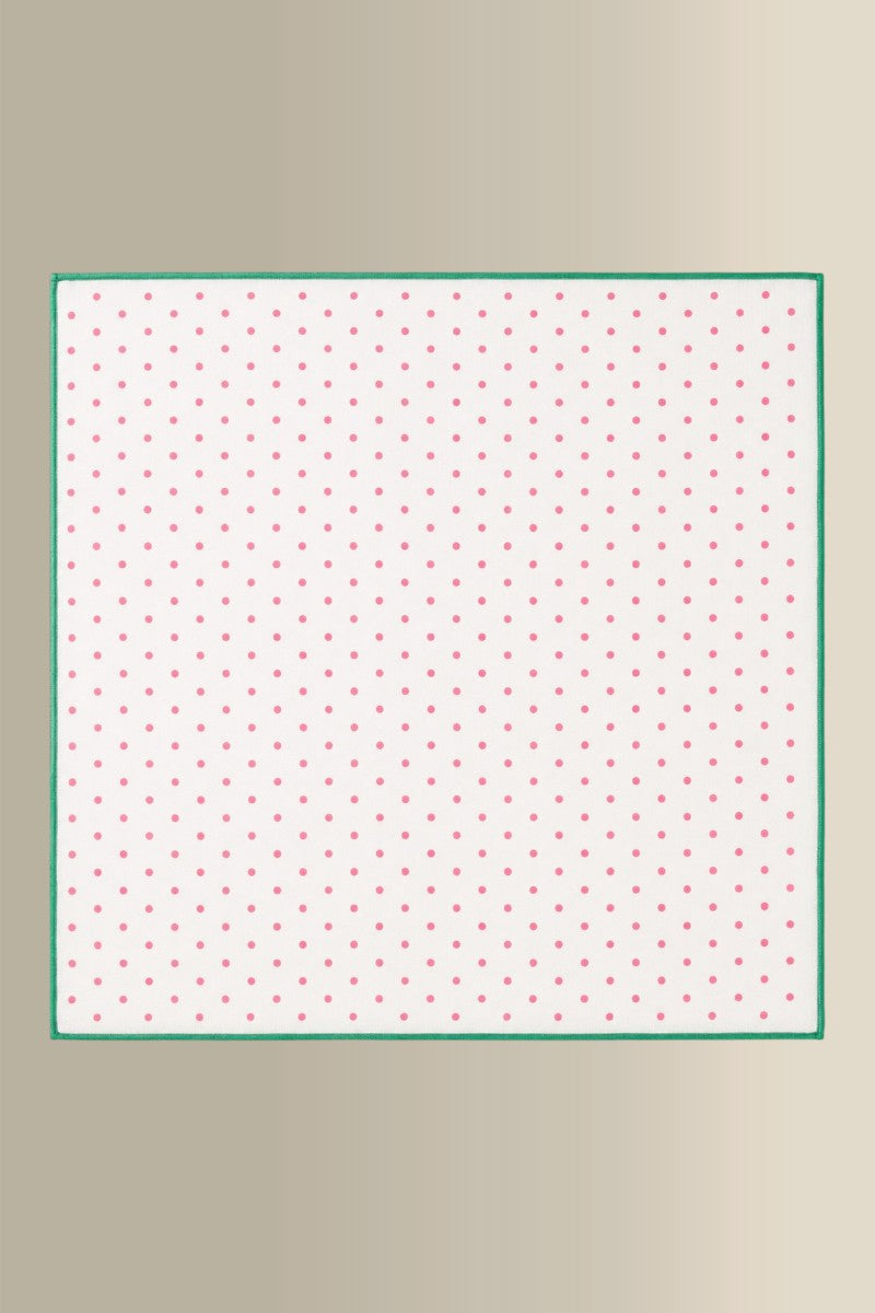 Green & Pink Polka Dot Linen Pocket Square