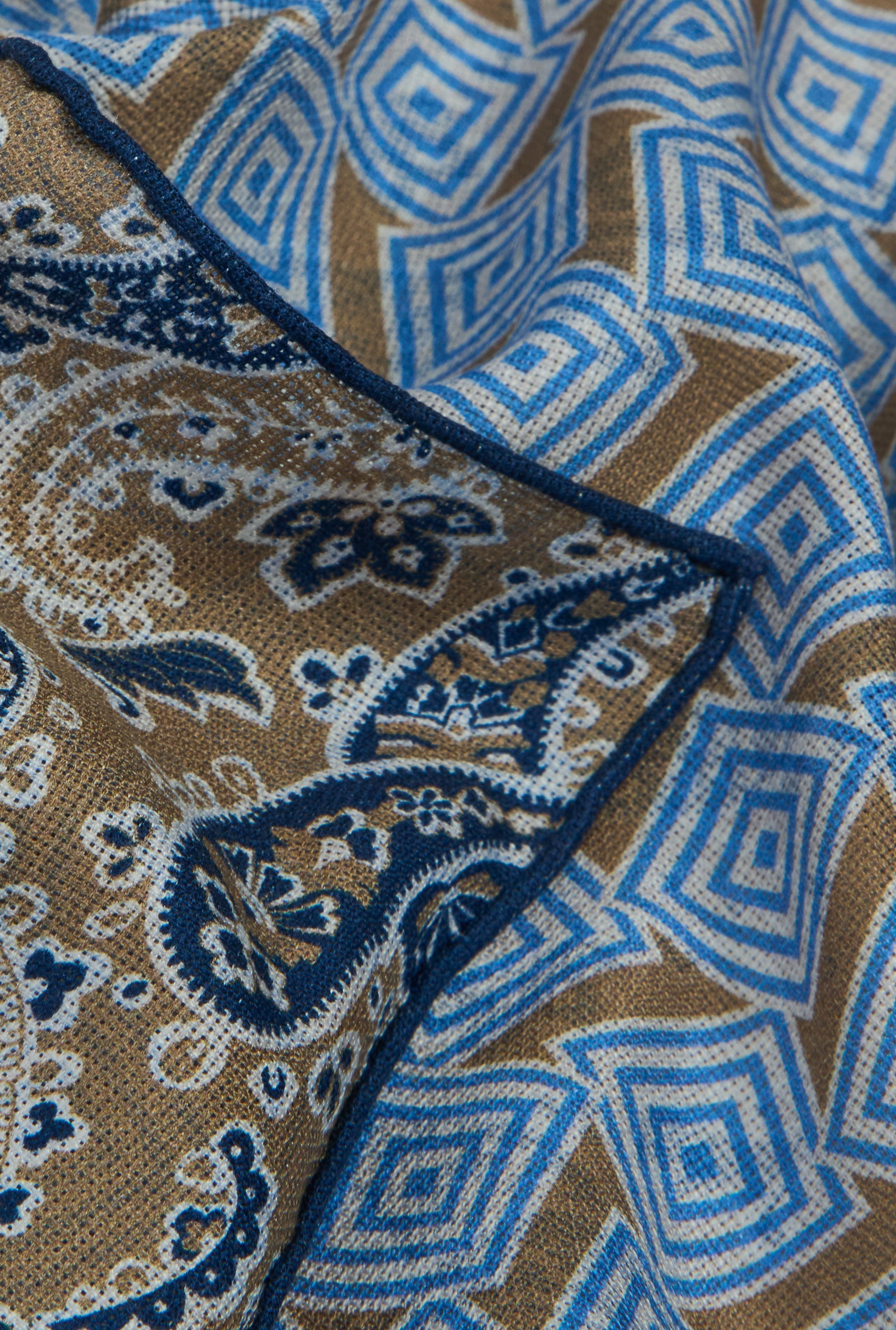 Tan & Blue Double Sided Silk Pocket Square