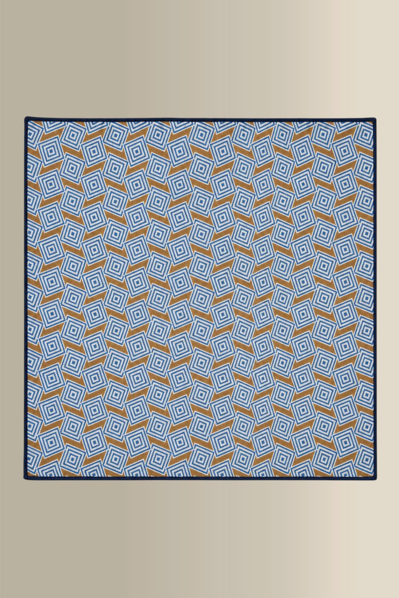 Tan & Blue Double Sided Silk Pocket Square