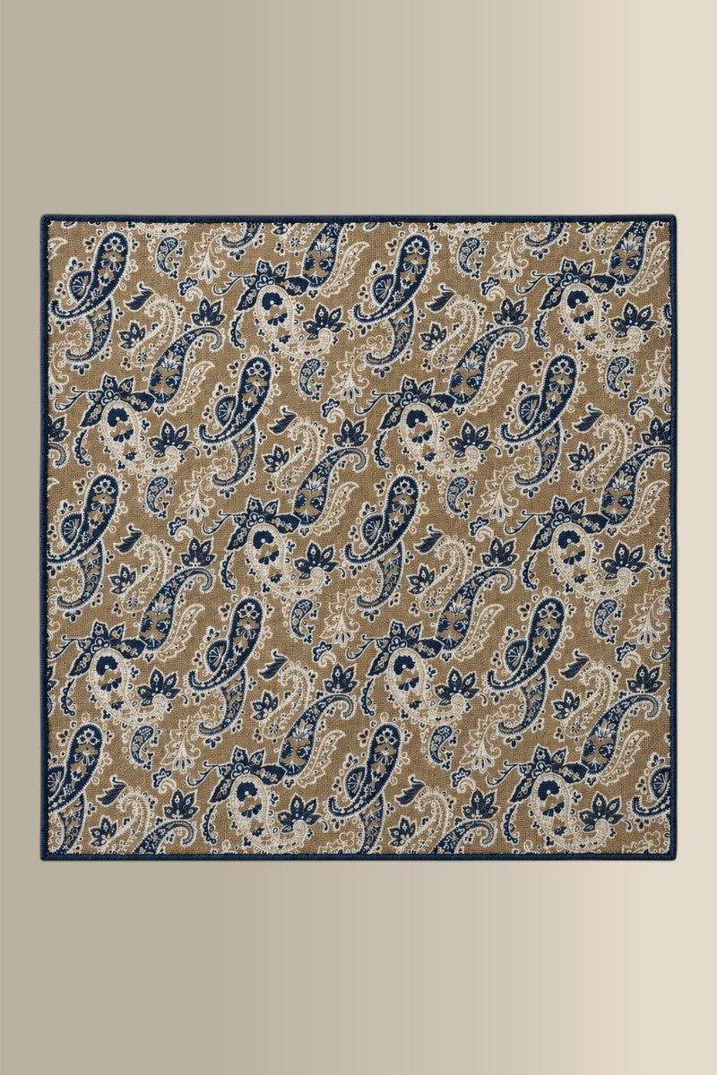 Tan & Blue Double Sided Silk Pocket Square