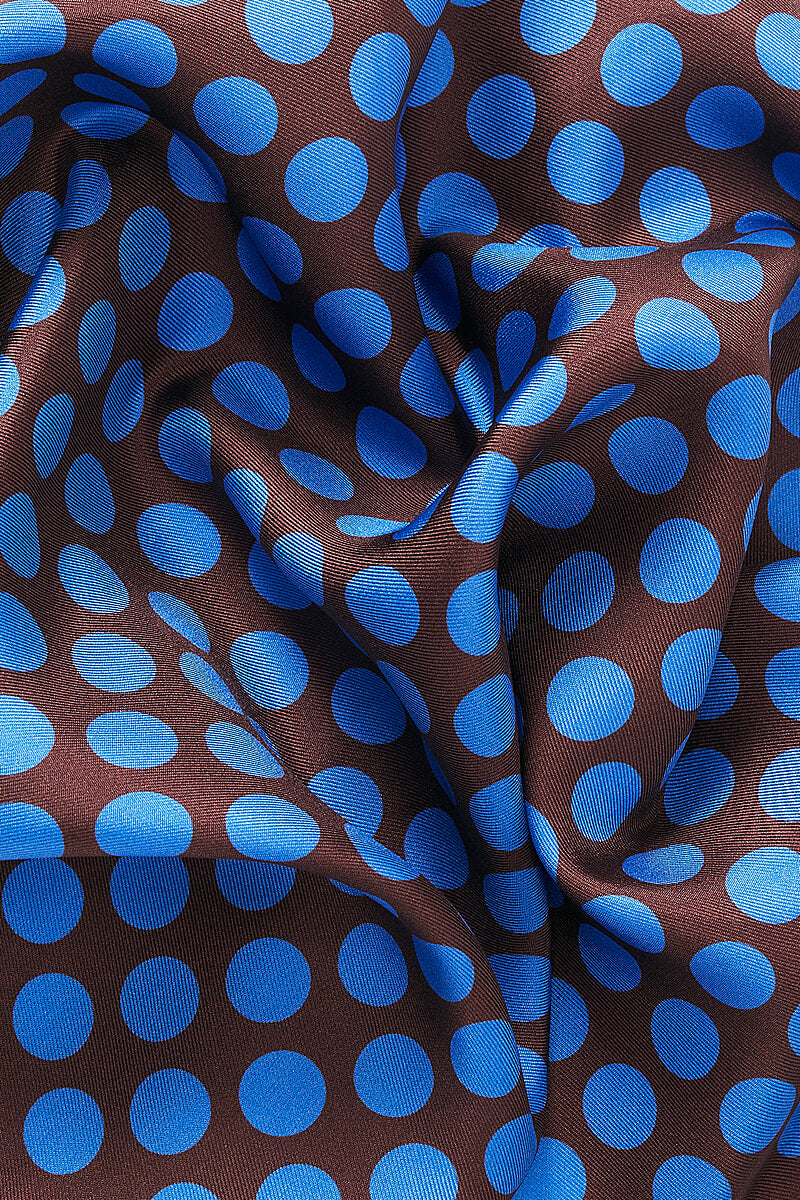 Brown & Blue Large Spot Silk Pocket Square