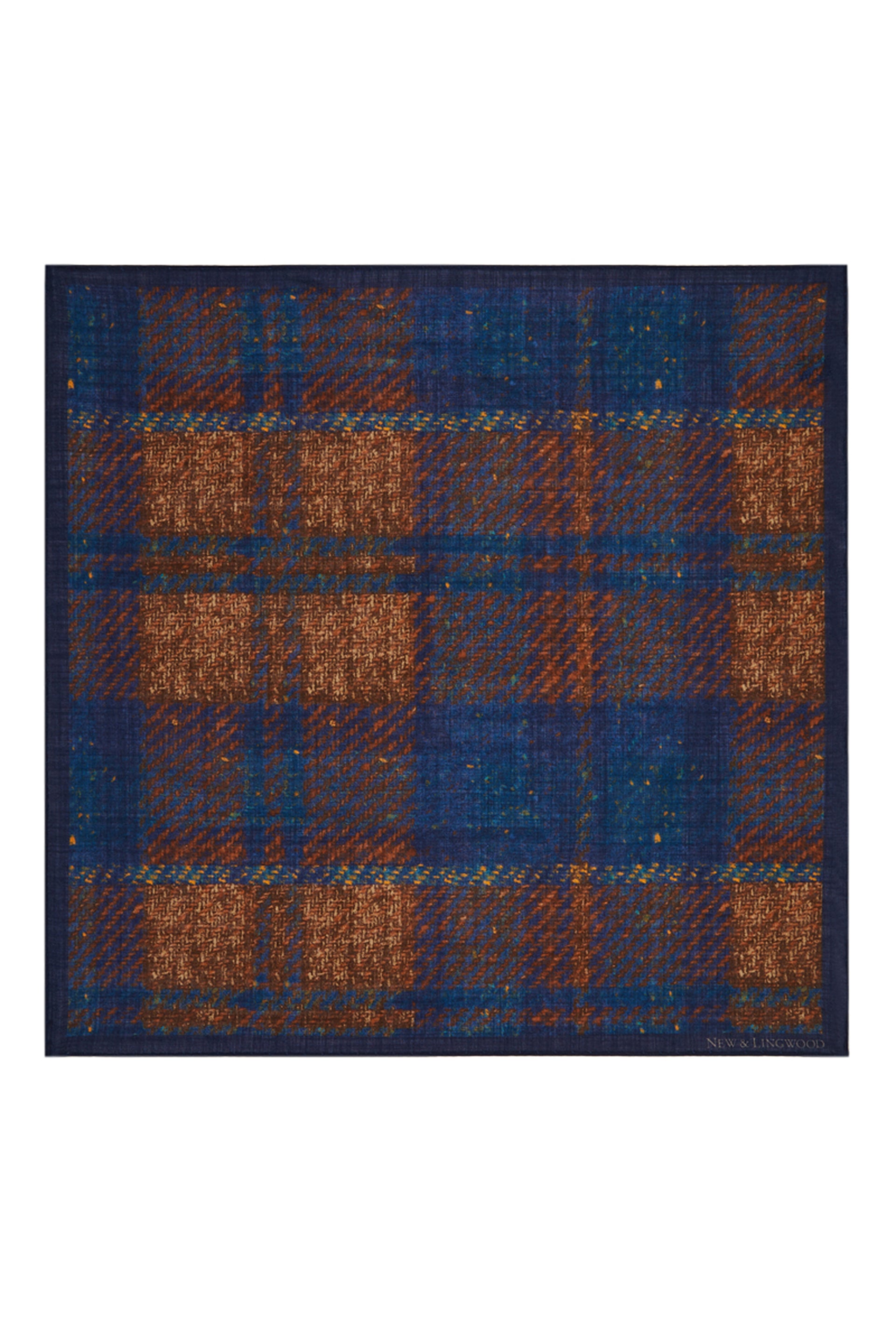 Orange & Navy Woven Check Wool Pocket Square