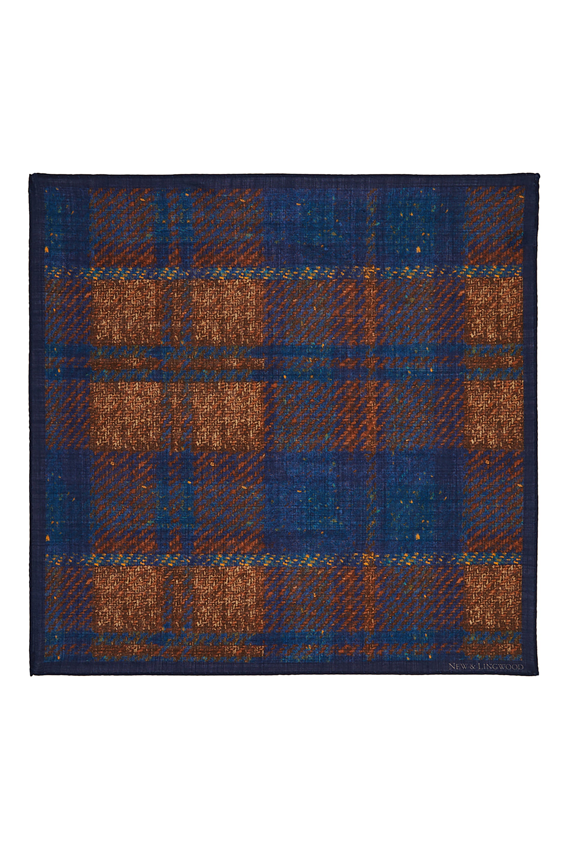 Orange & Navy Woven Check Wool Pocket Square