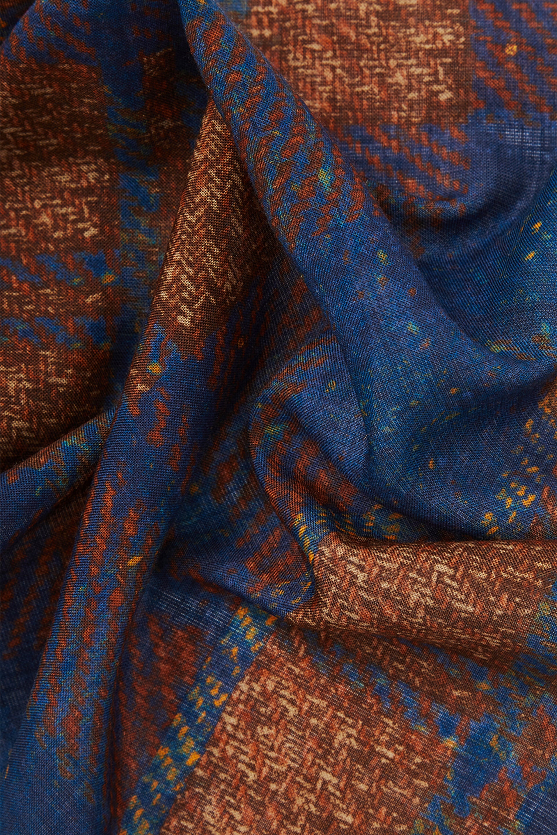Orange & Navy Woven Check Wool Pocket Square