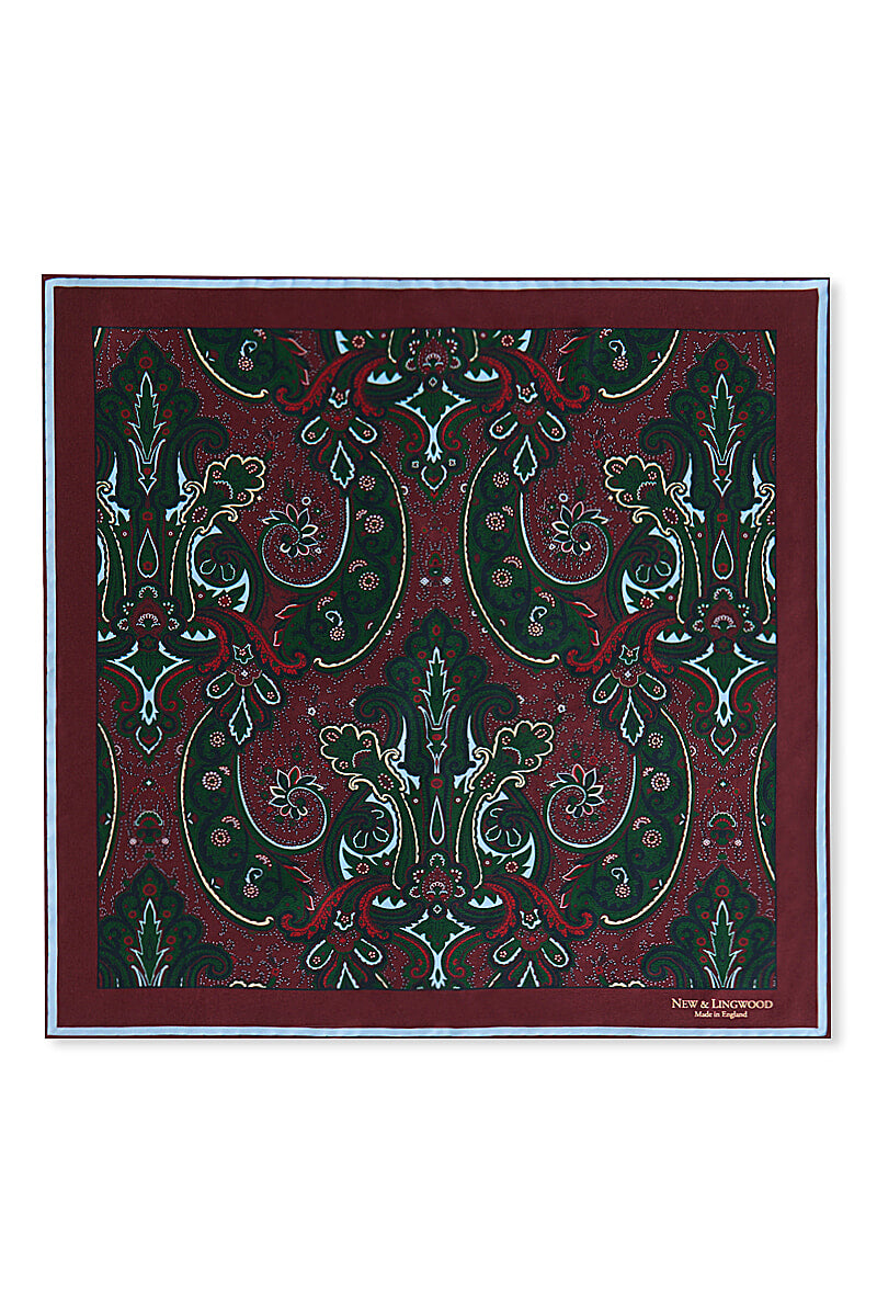 Burgundy Archive Paisley Silk Pocket Square