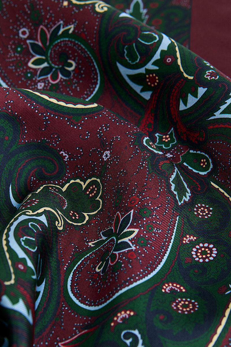 Burgundy Archive Paisley Silk Pocket Square