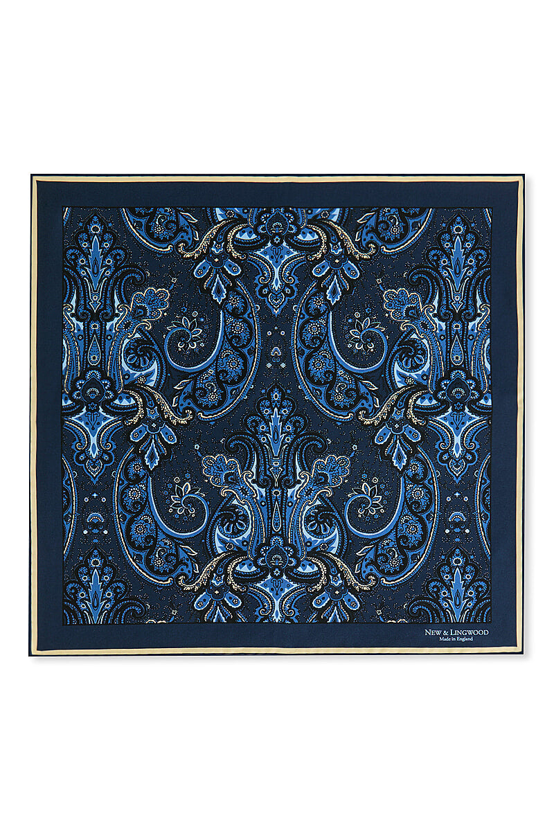 Navy Archive Paisley Silk Pocket Square