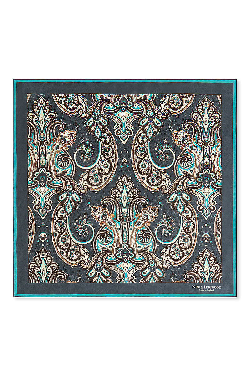 Grey Archive Paisley Silk Pocket Square