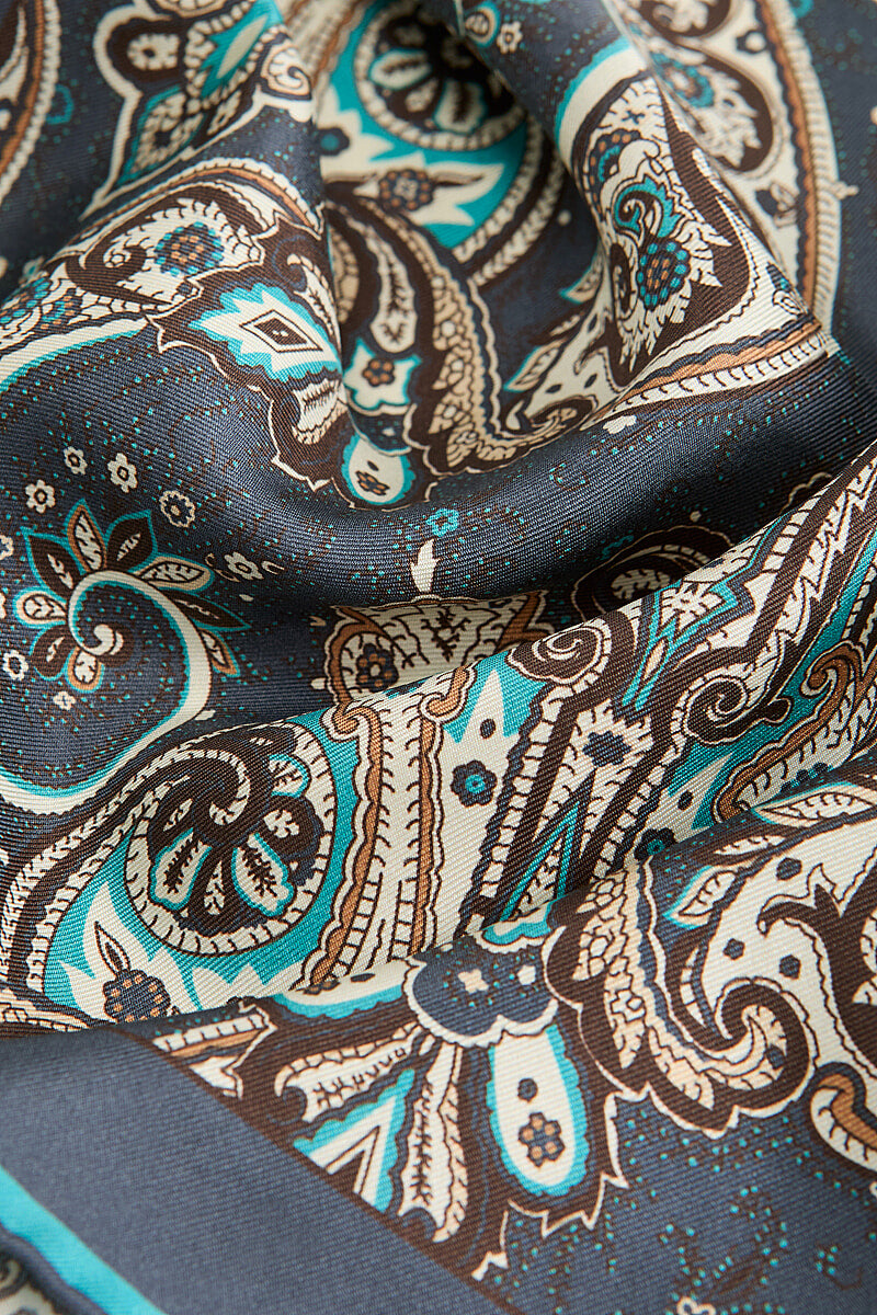 Grey Archive Paisley Silk Pocket Square