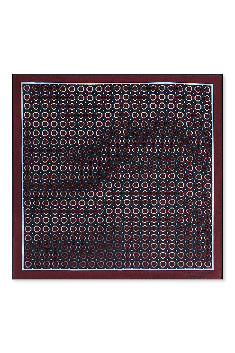 Burgundy Geomoetric Medallion Silk Pocket Square