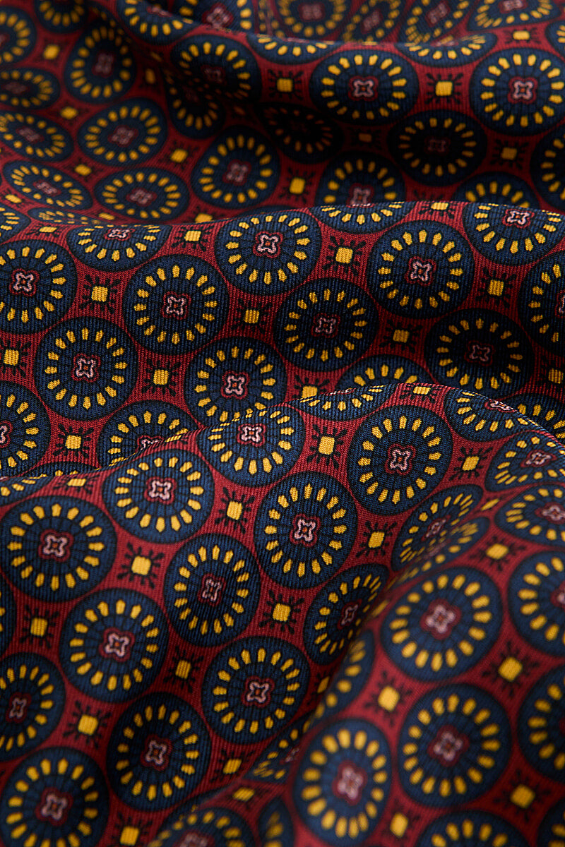 Navy Geomoetric Medallion Silk Pocket Square