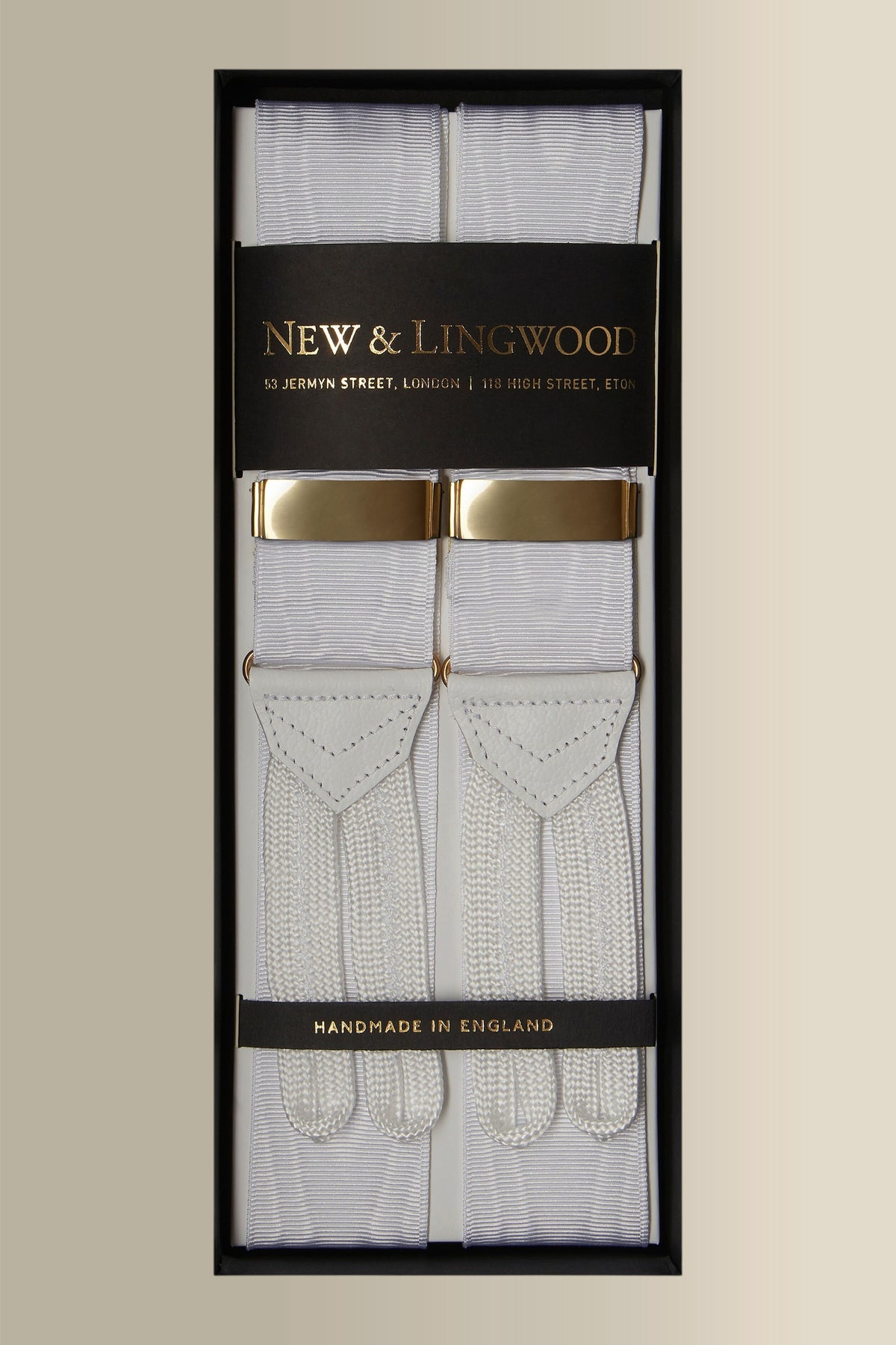 White & Gilt Moire Braid End Braces 40mm