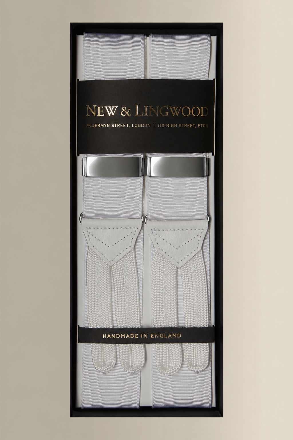 White & Silver Moire Braid End Braces 40mm
