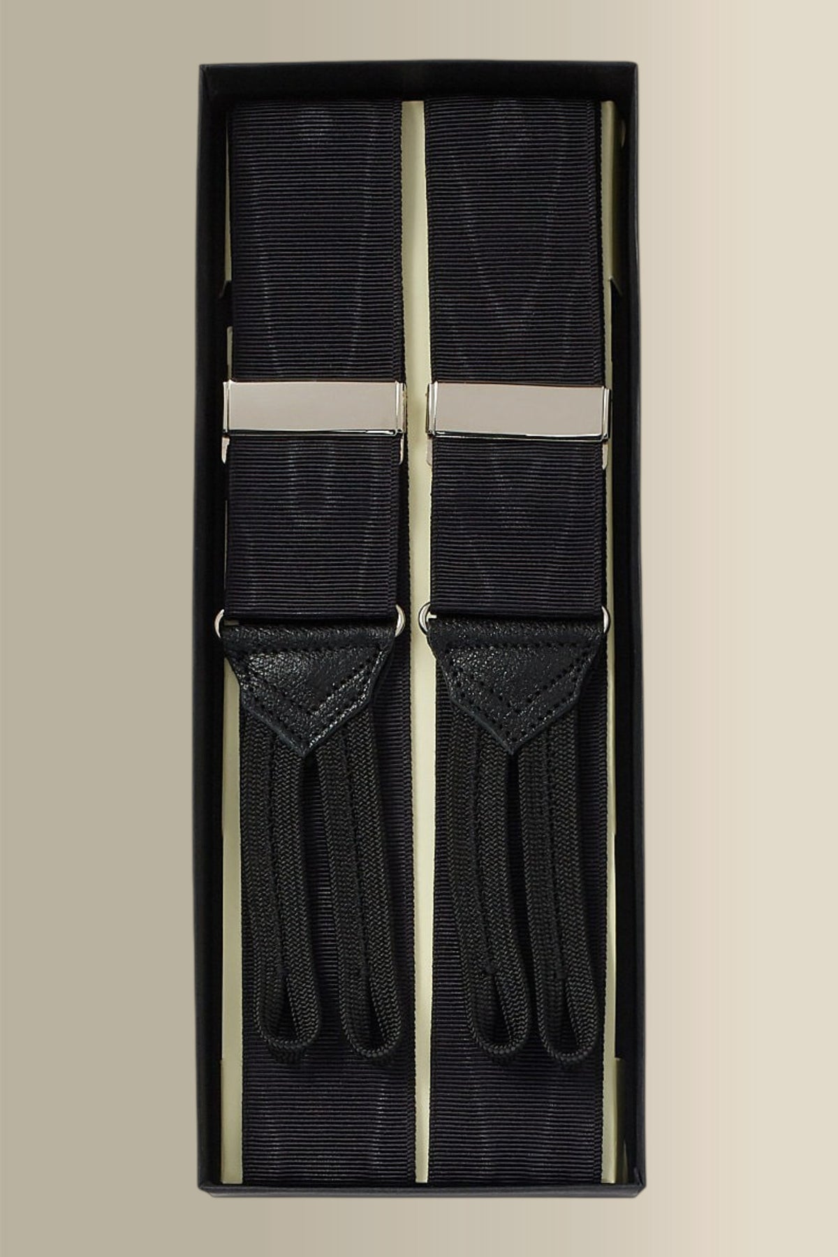 Black & Silver Moire Braid End Braces 40mm