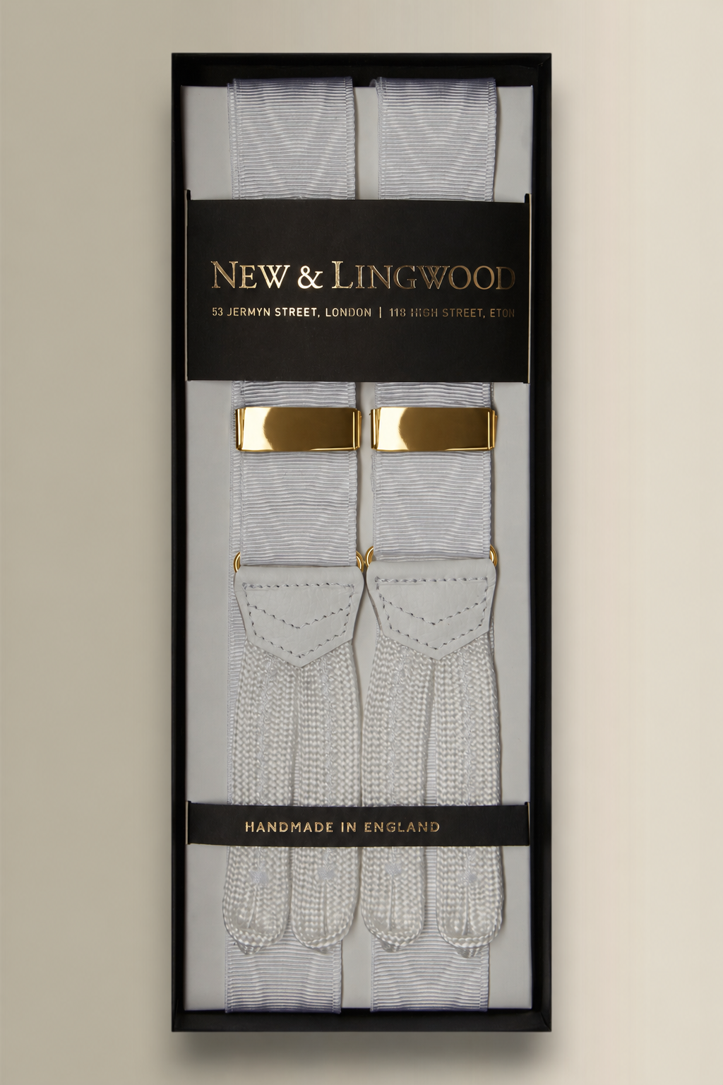 White & Gilt Moire Braid End Braces 32mm