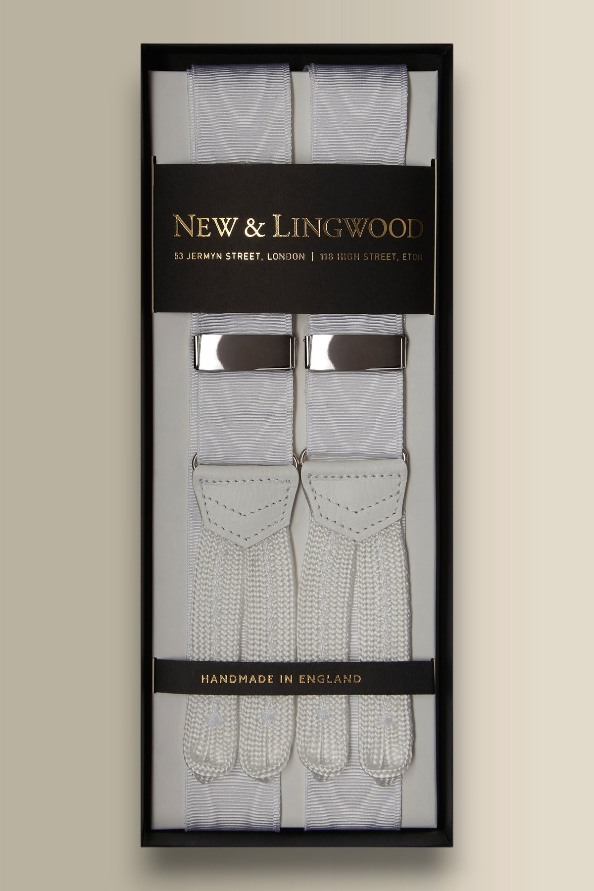 White & Silver Moire Braid End Braces 32mm
