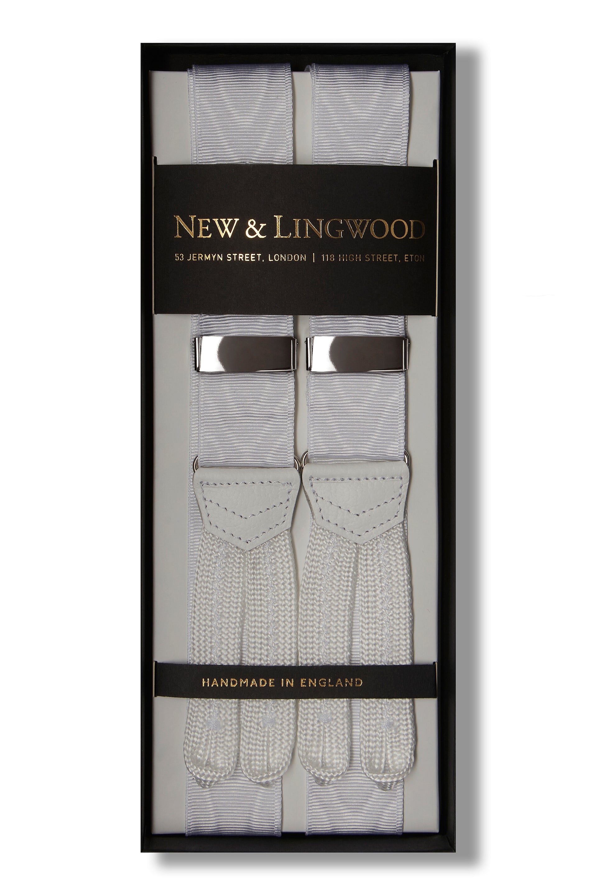 White Moire Braid End Braces 32mm