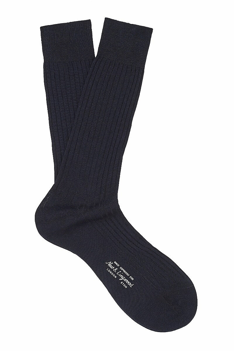 Navy Mid Calf Cotton Socks