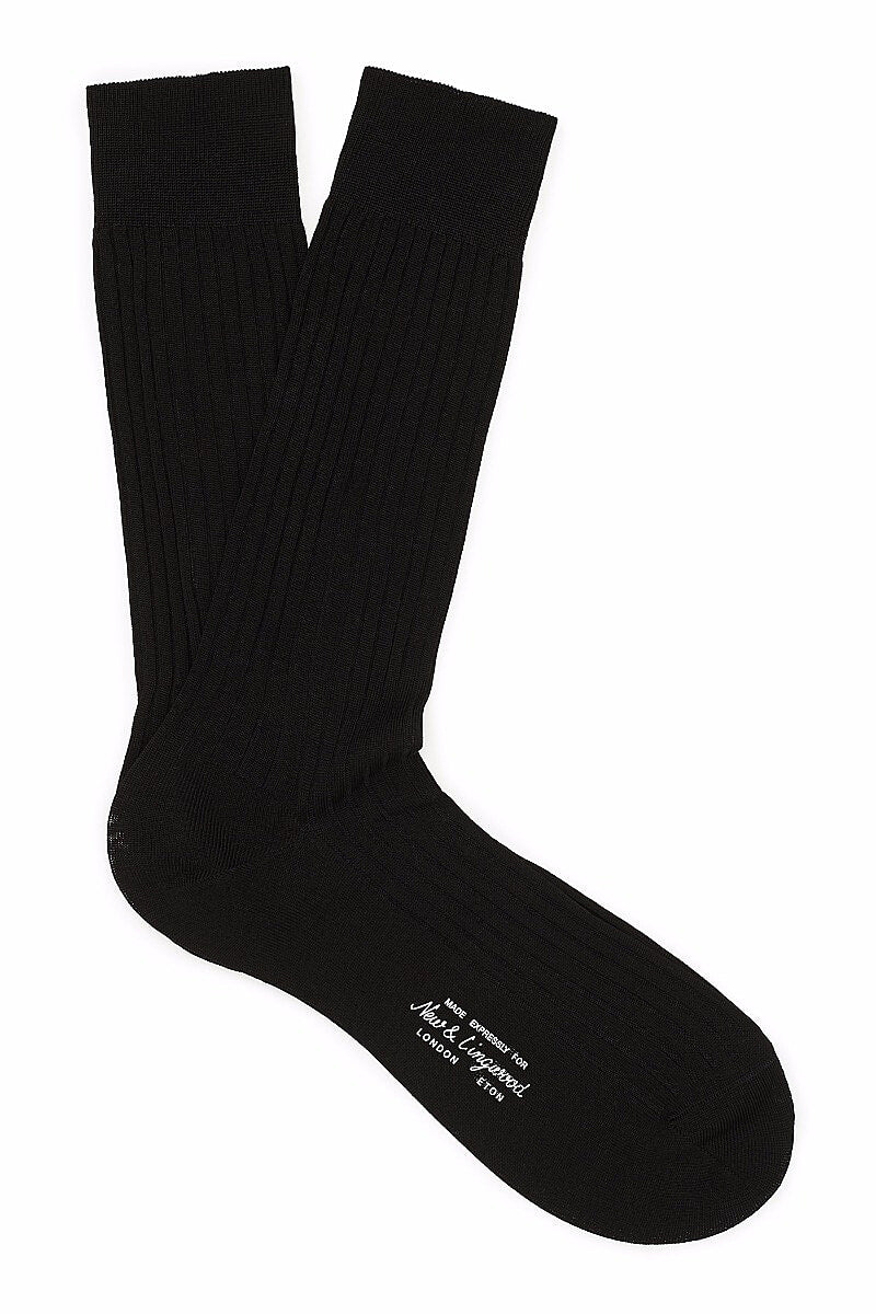 Black Mid Calf Cotton Socks