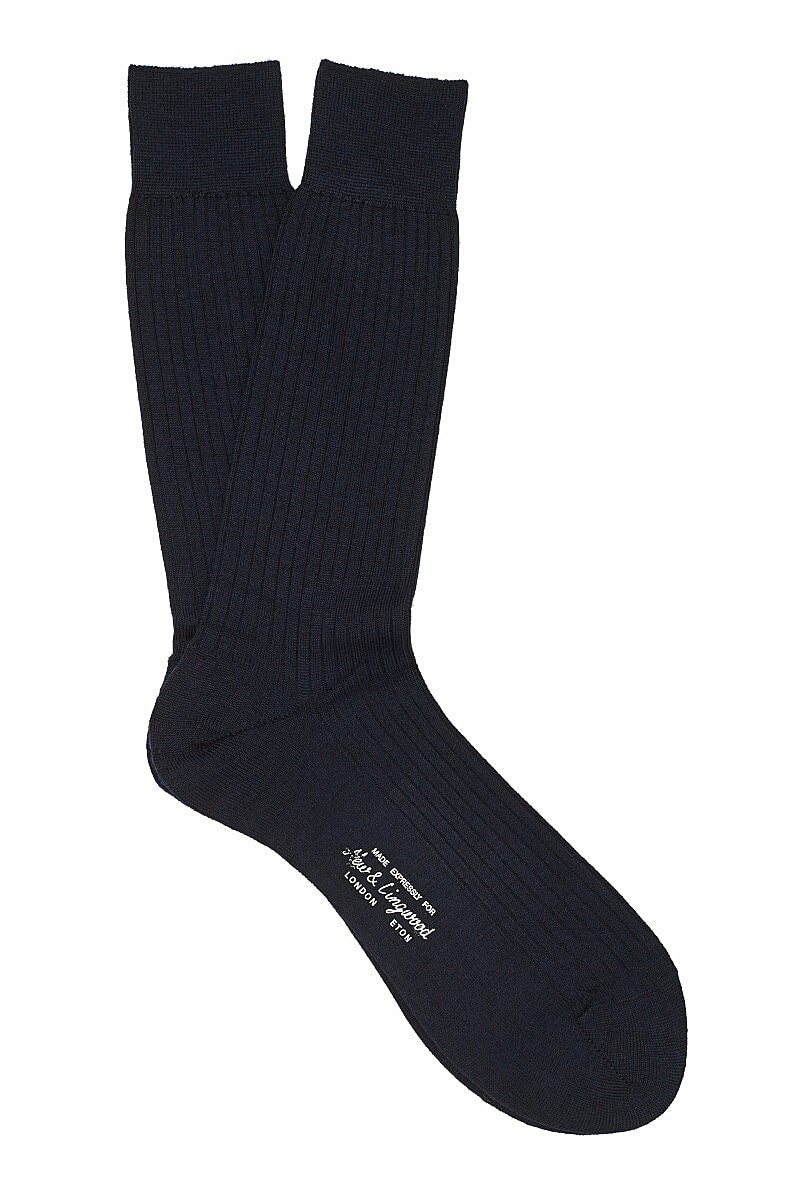 Navy Mid Calf Lightweight Merino Wool Socks