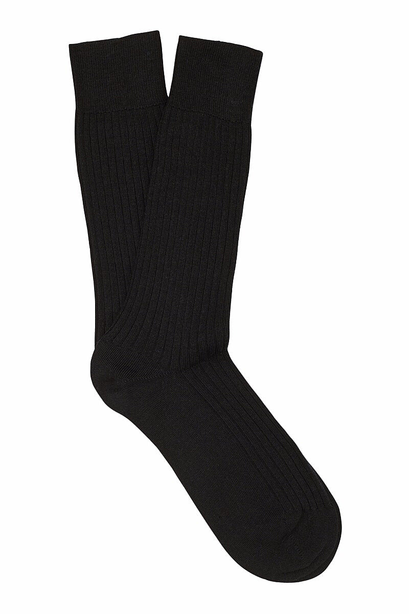 Black Mid Calf Lightweight Wool Socks