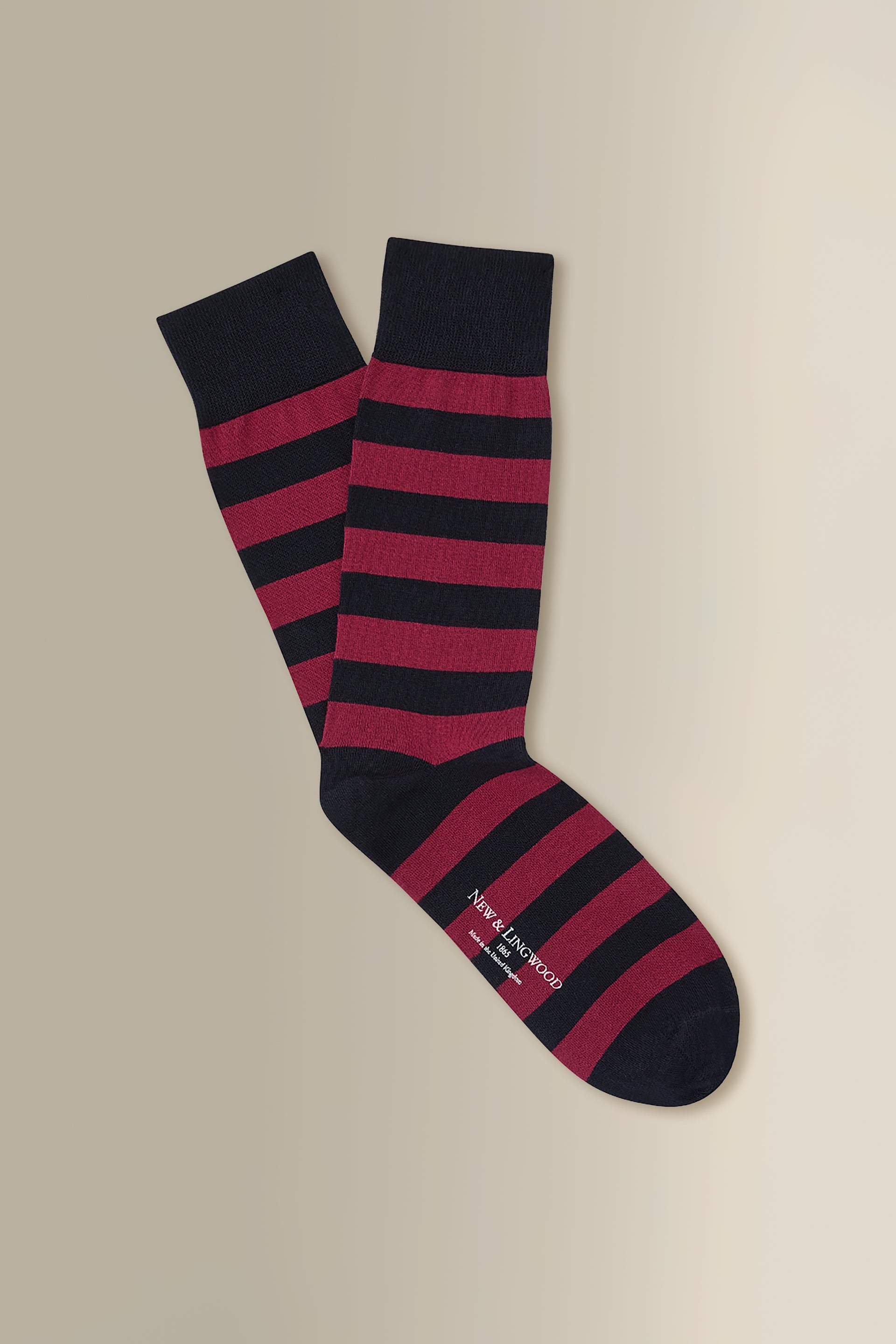 Burgundy & Navy Stripe Mid Calf Cotton Socks