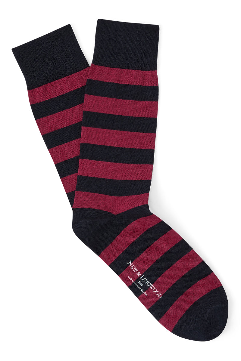 Burgundy & Navy Stripe Mid Calf Cotton Socks