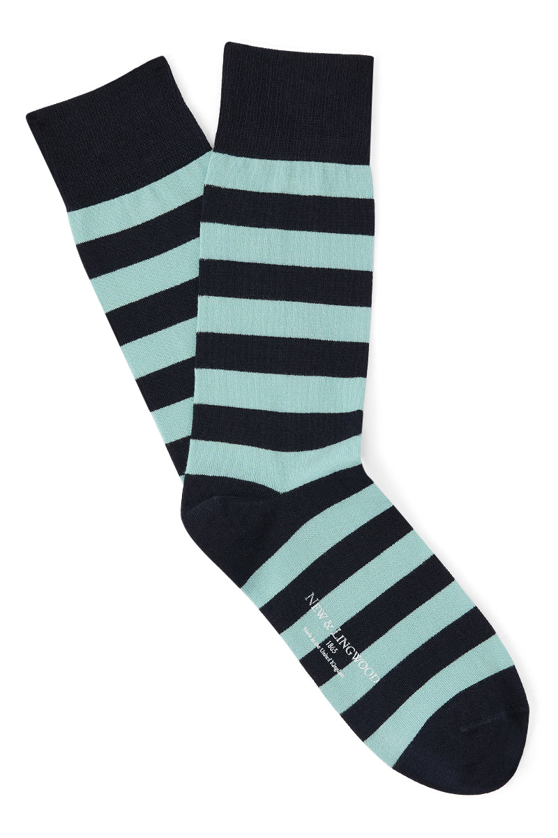 Navy & Blue Stripe Mid Calf Cotton Socks
