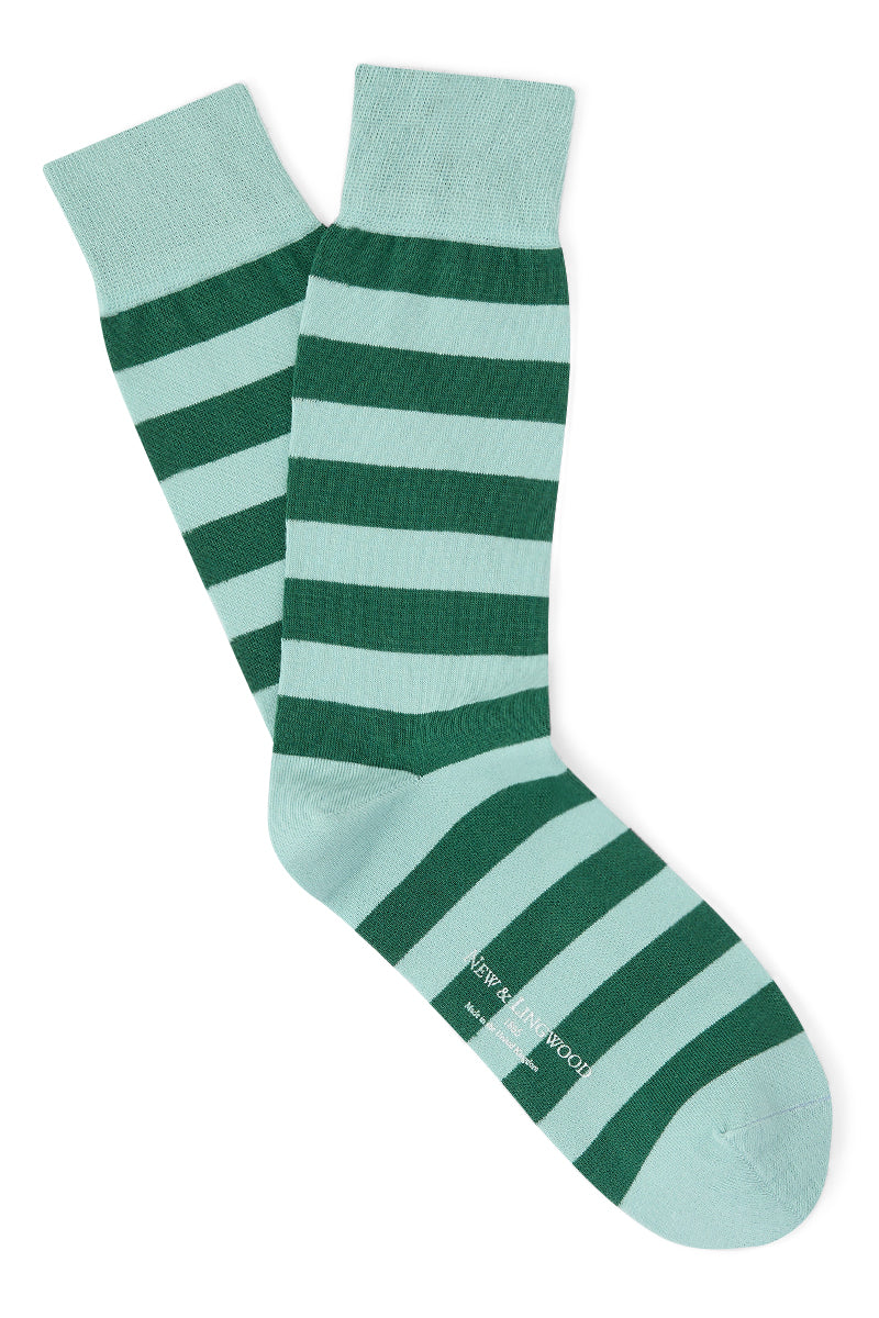 Blue & Green Stripe Mid Calf Cotton Socks